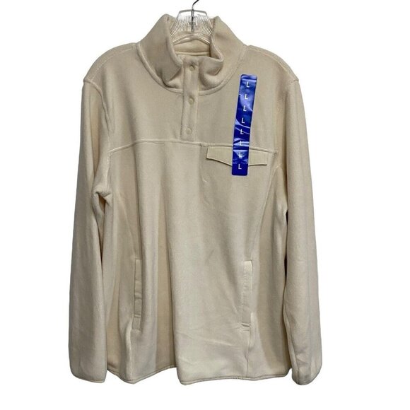 32 Degree Heat Size Lrge Pullover Mock Neck 1/4 Snap Long Sleeve Fleece Top Ecru - Picture 1 of 6